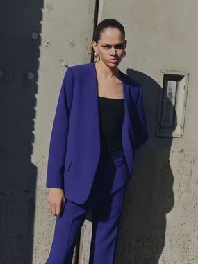 Mango Royal Blue Blazer oversized menswear fit NWT